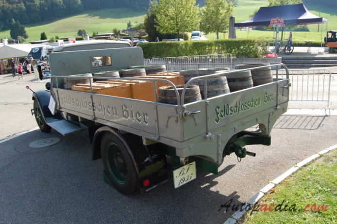 Berna prehistory 1915-1940 (1935 Berna Adler L3 3t Feldslösschen Rheinfelden flatbed truck),  left rear view