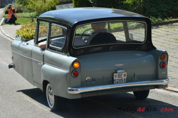 Bond Minicar 1949-1966 (1961-1966 Minicar F saloon three wheeler),  left rear view