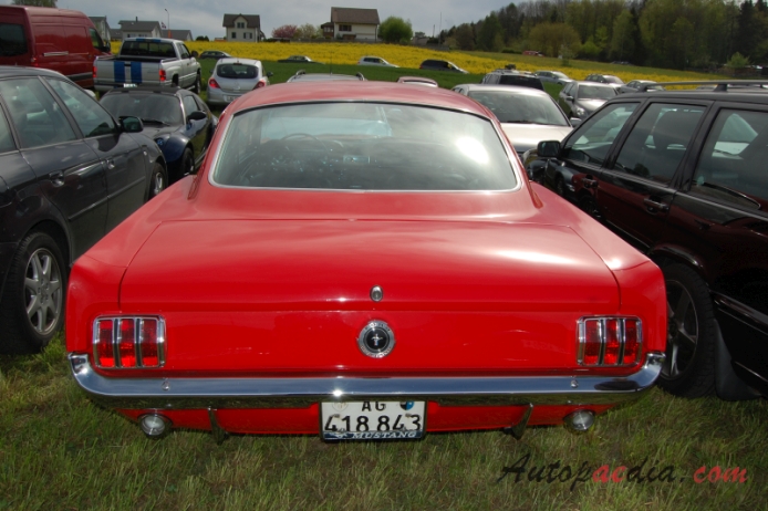Ford Mustang 1st generation 1964-1973 (1965 289 cu in Fastback), rear view