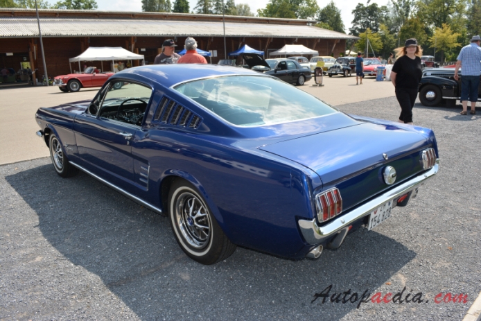 Ford Mustang 1st generation 1964-1973 (1966 V8 4.7L 2+2 Fastback),  left rear view