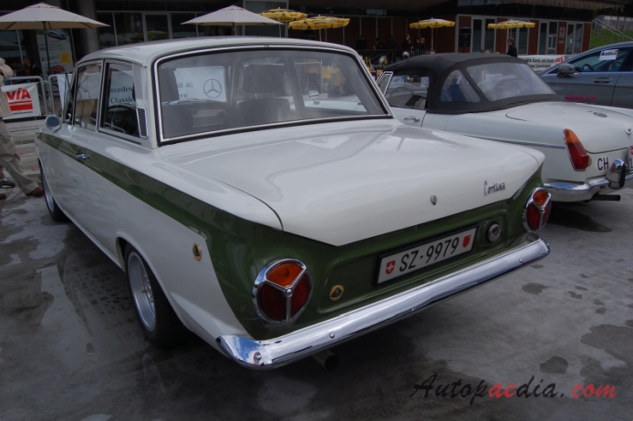 Ford Cortina Mk I 1962-1966 (1966 Mk Ib Lotus Cortina sedan 2d),  left rear view