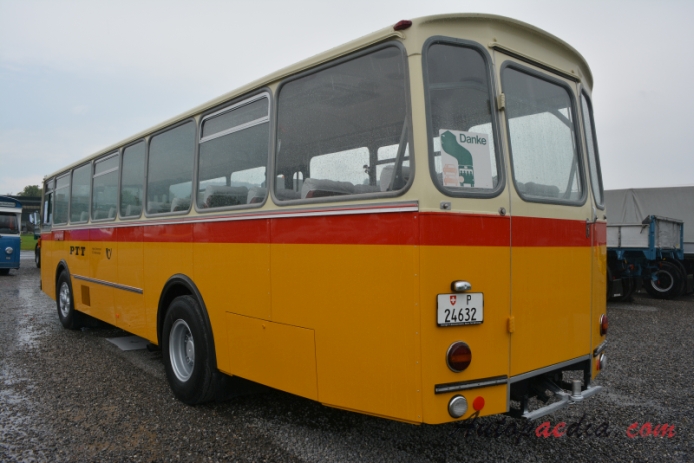 Saurer bus Type D 1959-1973 (1972 Saurer 3DUK 50L D1KU Tüscher Postauto PTT P24632 Omnibus IV-U Fridolin Zimmermann Niederwangen),  left rear view