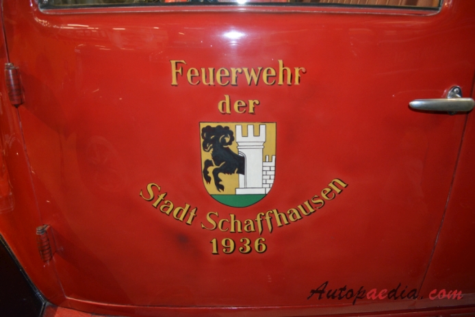 Saurer type B 1926-1939 (1936 Saurer BL Metz Autodrehleiter ADL Feuerwehr der Stadt Schaffhausen fire engine), detail  