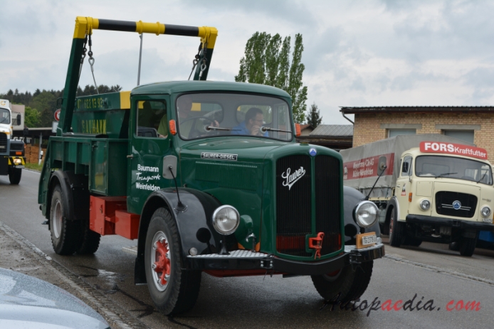 Saurer type C 1934-1965 (1958 Saurer S4C Baumann Transporte Weinfelden 4x2 roll off dumpster), right front view