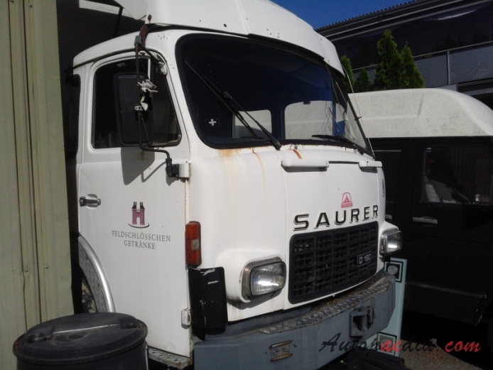 Saurer type D 1959-1983 (1974-1983 Saurer D180 Feldschlösschen Getränke box truck), right front view