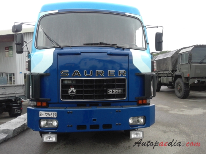 Saurer type D 1959-1983 (1977 Saurer D330 6x2 semi truck), front view