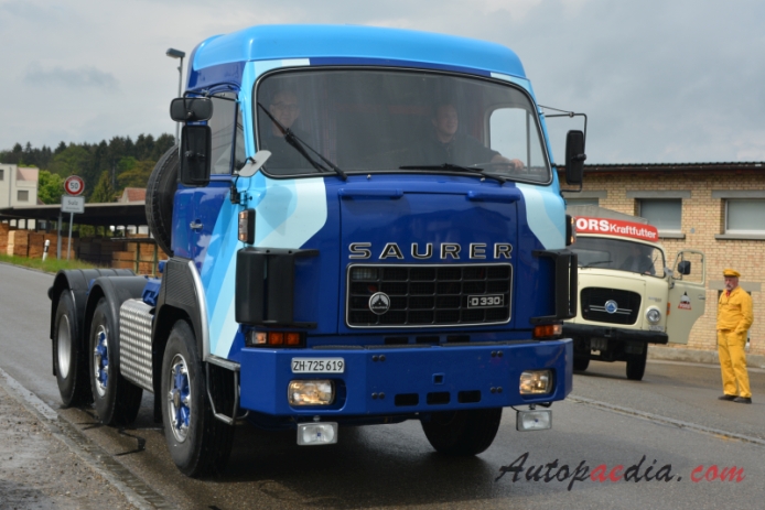 Saurer type D 1959-1983 (1977 Saurer D330 6x2 semi truck), right front view