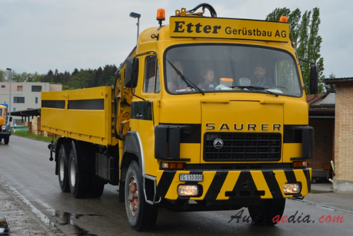 Saurer type D 1959-1983 (1978-1983 Saurer D330B Etter Gerüstbau AG 6x2 flatbed truck), right front view