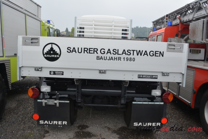 Saurer type D 1959-1983 (1980 Saurer G230B D3K-G flatbed truck), rear view