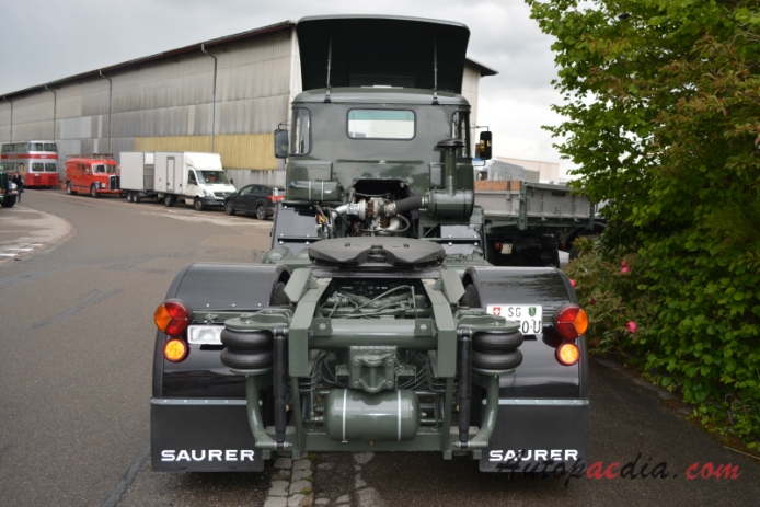 Saurer type D 1959-1983 (1983 Saurer D290BF Holenstein Transporte 4x2 semi truck), rear view