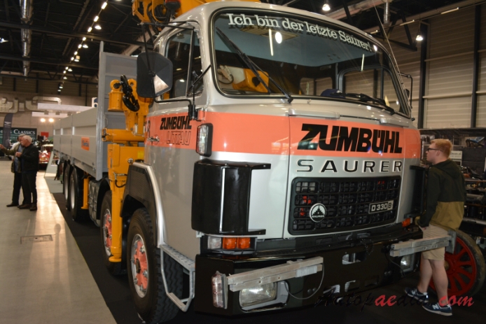 Saurer type D 1959-1983 (1983 Saurer D330B Zumbühl Littau 8x4 flatbed truck), right front view
