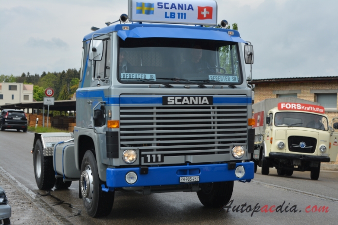Scania 1974-1980 (Scania 1-series) (1978 Scania LB 111 Bereuter Switzerland semi truck), right front view