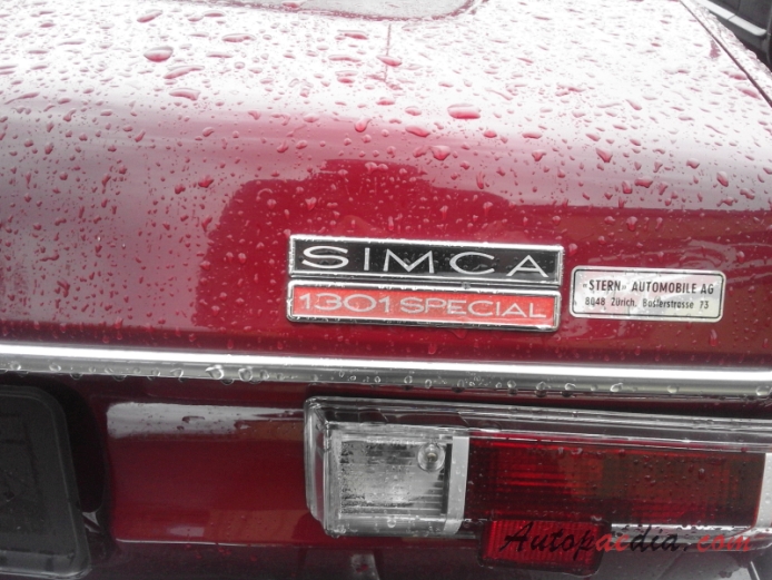 Simca 1301 1966-1975 (1974 Simca 1301 Special sedan 4d), rear emblem  