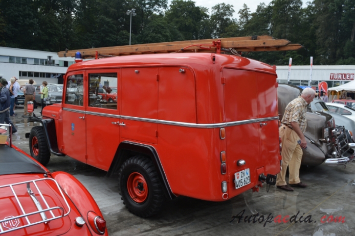 Willys Jeep truck 1947-1965 (1957 fire engine),  left rear view